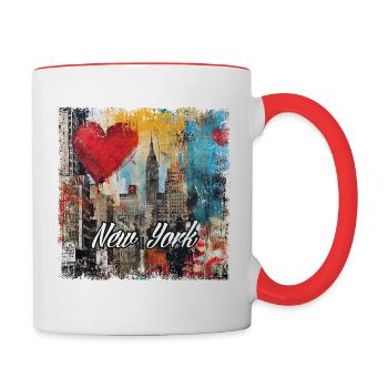New York, retro, vintage - Valentinstag - Tasse zweifarbig - Weiß/Rot - Rechts