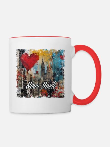 New York, retro, vintage - Valentine's Day - Contrasting Mug - white/red
