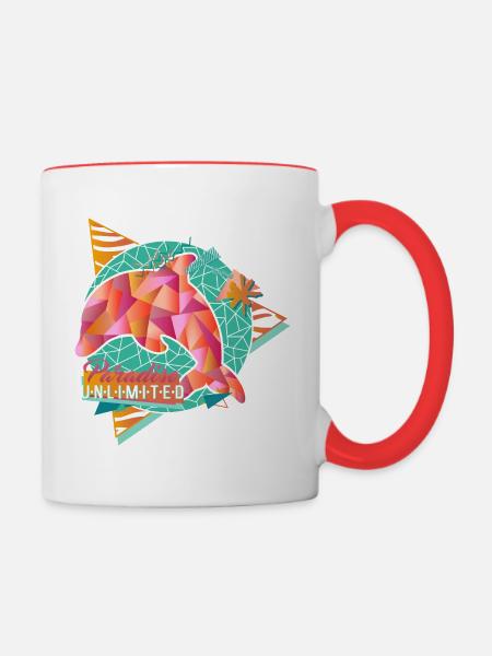 Paradise Unlimited (Low Poly Delfin) - Tasse zweifarbig - Weiß/Rot