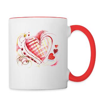 Herz aquarell - Tasse zweifarbig - Weiß/Rot - Rechts