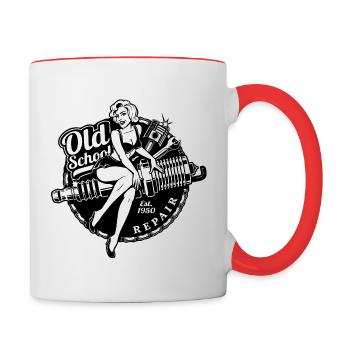 Oldschool Biker Vintage Garage - Contrasting Mug - white/red - Right