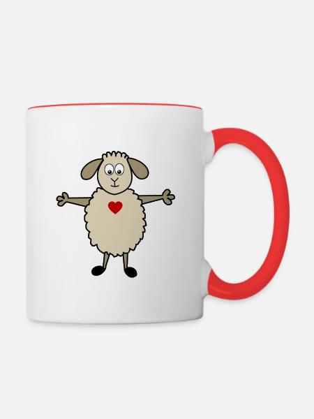 Schaf mit Herz - Tasse zweifarbig - Weiß/Rot
