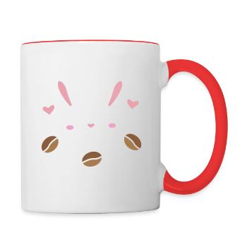 Kaffee Koffein Hase Kaninchen Kaffeebohne Geschenk - Tasse zweifarbig - Weiß/Rot - Rechts
