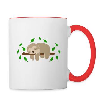 Ruhestand Rente Faultier Geschenk Geschenkidee - Tasse zweifarbig - Weiß/Rot - Rechts