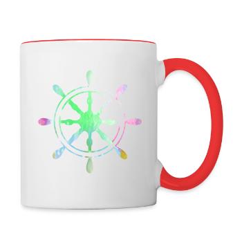 Steering Wheel Captain Boat Boat Sailboat Pirate Sea - Contrasting Mug - white/red - Right