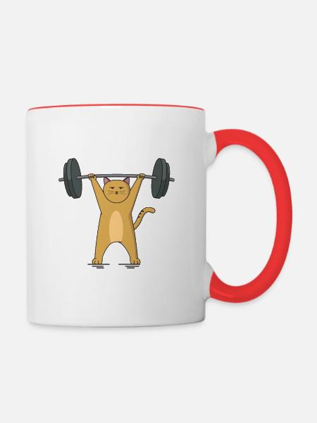 Katze Barbell - Tasse zweifarbig - Weiß/Rot