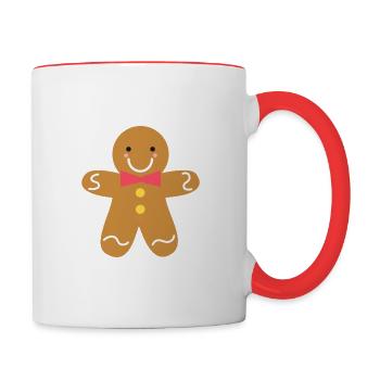 Cute Gingerbread Man Cookie With Red Bow - Contrasting Mug - white/red - Right