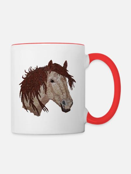 Horse, horse head, horses - Contrasting Mug - white/red