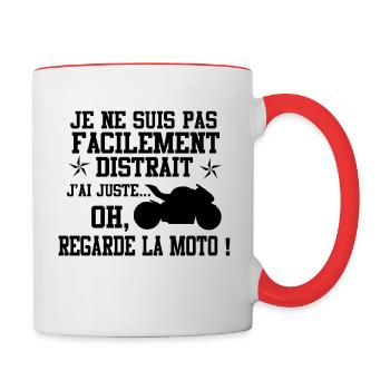 Je ne suis pas facilement distrait MOTO - Mug contrasté - blanc/rouge - Droite