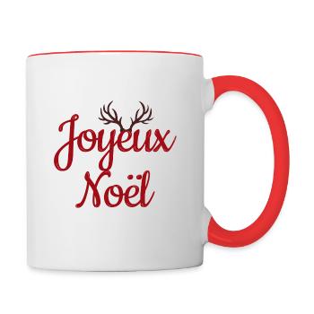 Illustration Joyeux Noël avec des bois de Renne - Mug contrasté - blanc/rouge - Droite