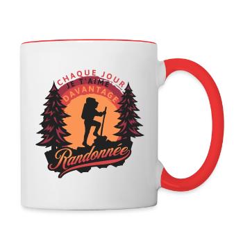Randonnée , chaque jour je t'aime d'avantage - Mug contrasté - blanc/rouge - Droite
