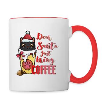 Dear Santa just bring coffee cat xmas Katze Kaffee - Contrasting Mug - white/red - Right