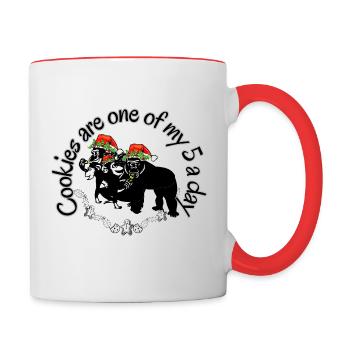 Cookies are one of my 5 a day (apes in Santa hats) - Contrasting Mug - white/red - Right