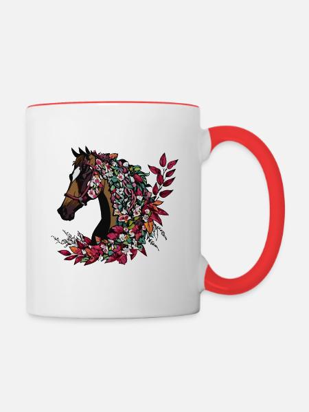 Herbstliches Pferd - Tasse zweifarbig - Weiß/Rot
