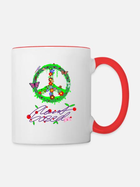 Frieden Peace Symbol Plant based Vegan Veganismus - Tasse zweifarbig - Weiß/Rot
