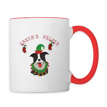 Border Collie Dog Santa's Helper - Contrasting Mug - white/red - Right