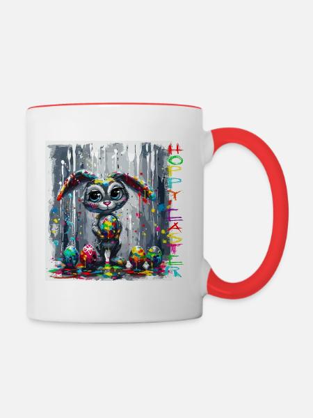 Osterhase auf der Arbeit - Tasse zweifarbig - Weiß/Rot