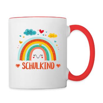 Schulkind 2025 - Regenbogen zur Einschulung - Tasse zweifarbig - Weiß/Rot - Rechts