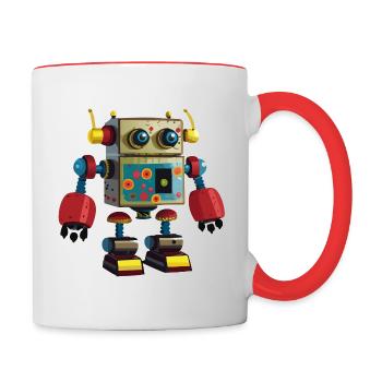 01 Robot Kid Dessin Animé Drôle - Mug contrasté - blanc/rouge - Droite