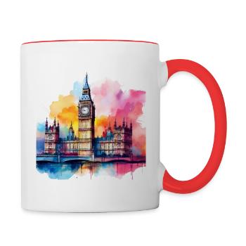 Big Ben Watercolour Splash Art - Contrasting Mug - white/red - Right