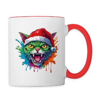 13 Zombie Katze Weihnachtsmann Farbtropfen - Tasse zweifarbig - Weiß/Rot - Rechts