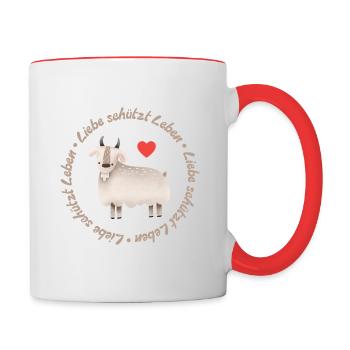 Liebe schützt Leben – Ziege - Tasse zweifarbig - Weiß/Rot - Rechts