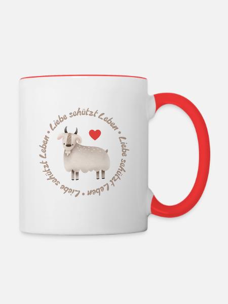 Love Protects Life – Goat - Contrasting Mug - white/red