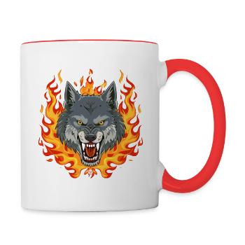 02 Wolf Feuer Flammen - Tasse zweifarbig - Weiß/Rot - Rechts