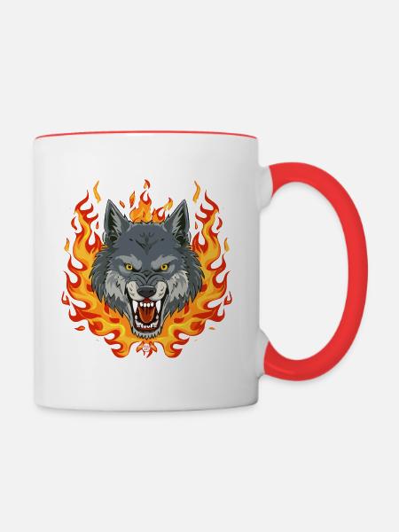 02 Wolf Fire Flames - Contrasting Mug - white/red