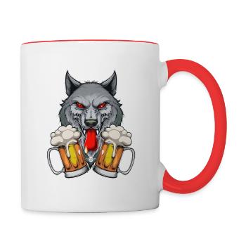 03 Party Wolf two litres of beer to toast Cheers - Contrasting Mug - white/red - Right