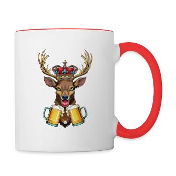 06 Hirsch zwei Mass Bier Hirschkopf Krone Prost - Tasse zweifarbig - Weiß/Rot - Rechts