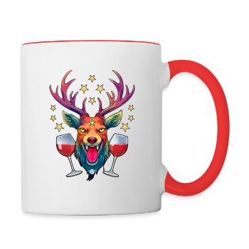 10 Hirsch zwei Gläser Wein Rotwein Trinker Prost - Tasse zweifarbig - Weiß/Rot - Rechts