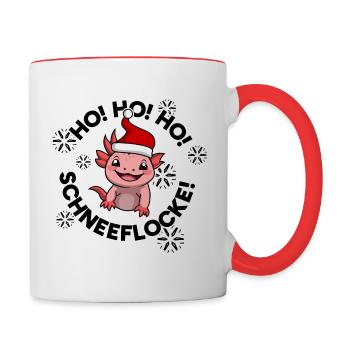 Ho Ho Ho Schneeflocke! Süßes Weihnachts Axolotl - Tasse zweifarbig - Weiß/Rot - Rechts