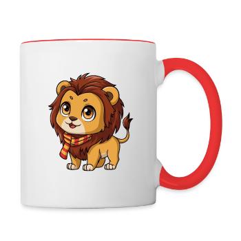Niedlicher Löwe mit rot-gelbem Schal - Tasse zweifarbig - Weiß/Rot - Rechts