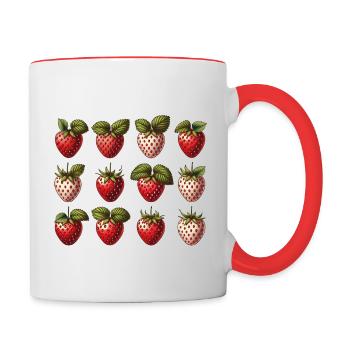 Erdbeer Retro T-Shirt – Vintage Frucht Design - Tasse zweifarbig - Weiß/Rot - Rechts