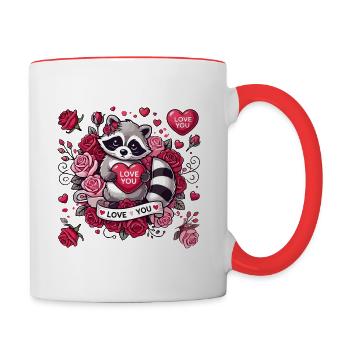 Niedliches Waschbär Valentinstag Design - Tasse zweifarbig - Weiß/Rot - Rechts
