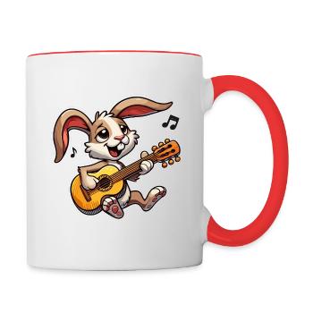 Rabbit joue de la guitare - Mug contrasté - blanc/rouge - Droite