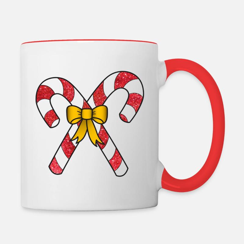 Christmas Kitsch Glitter Effect Candy Canes | Red - Contrasting Mug - white/red