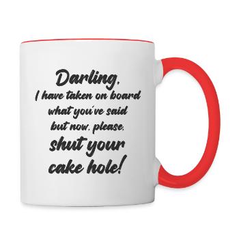 Schließen Sie Ihr Tortenloch! - Tasse zweifarbig - Weiß/Rot - Rechts