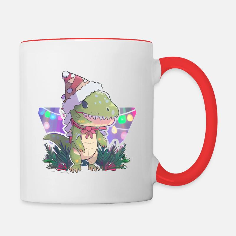 dinosaure de Noël, cadeau, - Mug contrasté - blanc/rouge