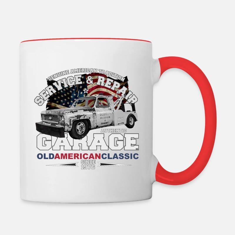 Garage de camions classique - Mug contrasté - blanc/rouge