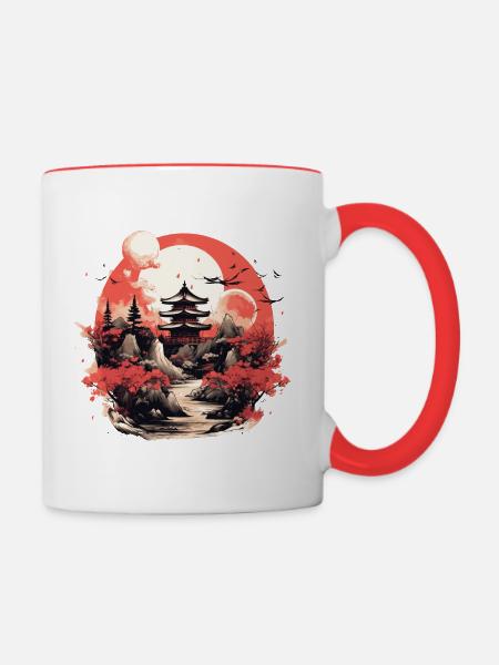 Old Japan - Tasse zweifarbig - Weiß/Rot