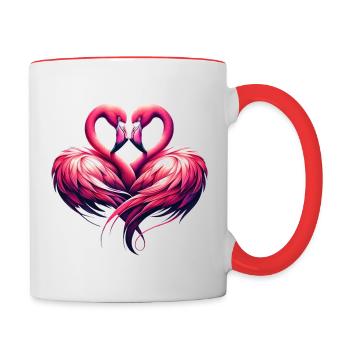 Flamingo, these two flamingos form a heart - Contrasting Mug - white/red - Right