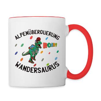 Alpenüberquerung E5 mit Kind (Kinder) - Dino - Tasse zweifarbig - Weiß/Rot - Rechts