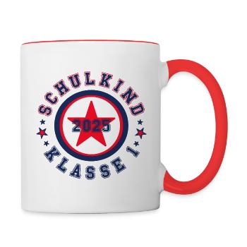 Schulkind 2025 - Klasse 1 Einschulung - Tasse zweifarbig - Weiß/Rot - Rechts