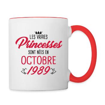 Princesses nées en octobre 1989 - Mug contrasté - blanc/rouge - Droite