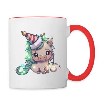Einhorn mit weihnachtsmütze, süßes outfit - Tasse zweifarbig - Weiß/Rot - Rechts