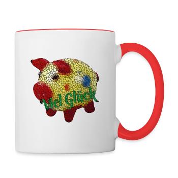 Schwein - Viel Glück - Tasse zweifarbig - Weiß/Rot - Rechts