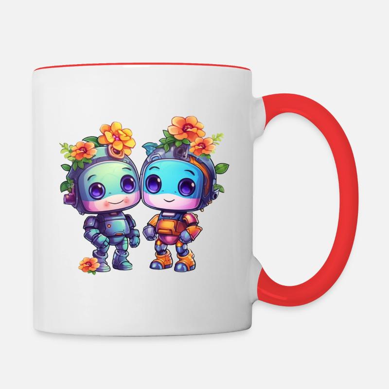 Cute robots - Contrasting Mug - white/red
