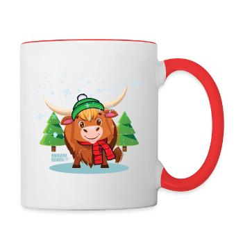 Vache de Noël des Highlands - Mug contrasté - blanc/rouge - Droite